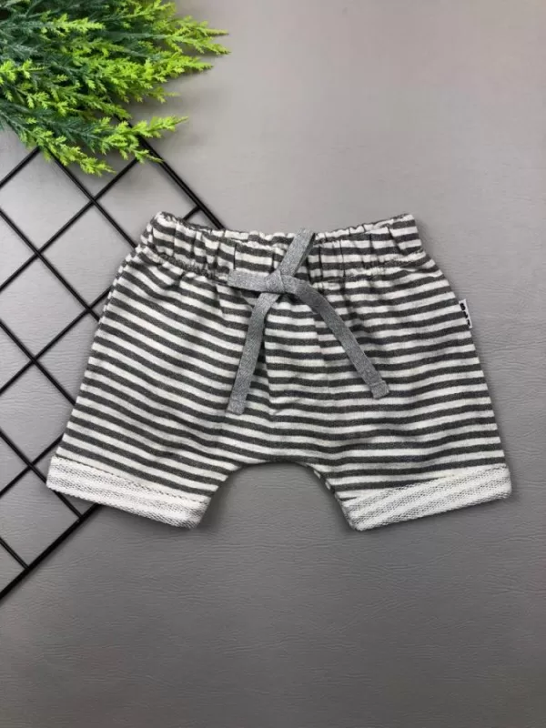 Shorts/Bermuda Saruel para Bebê Listrado Off Cinza