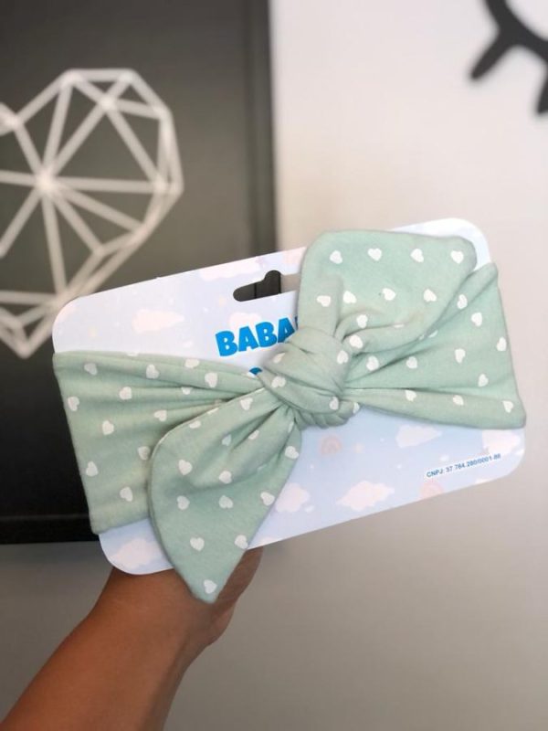 Turbante c/ elástico para Bebê Verde Água Coração