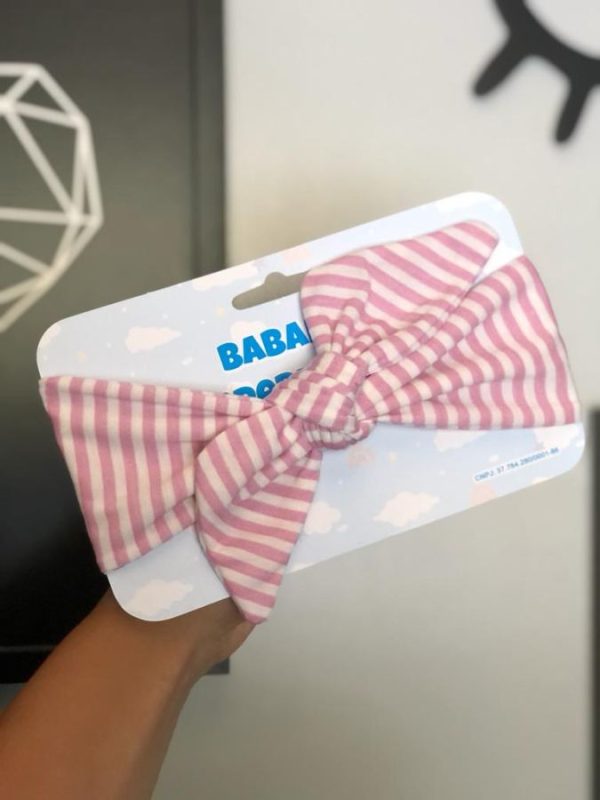 Turbante c/ Elástico para Bebê Rosa Listrado