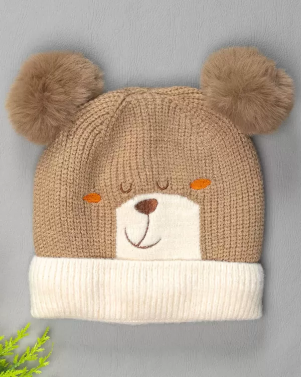 Touca Infantil Peluciada com Pompom de Urso Camel