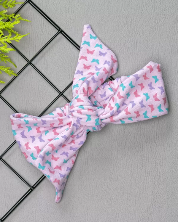 Turbante c/ Elástico para Bebê Rosa Bebê Borboletas