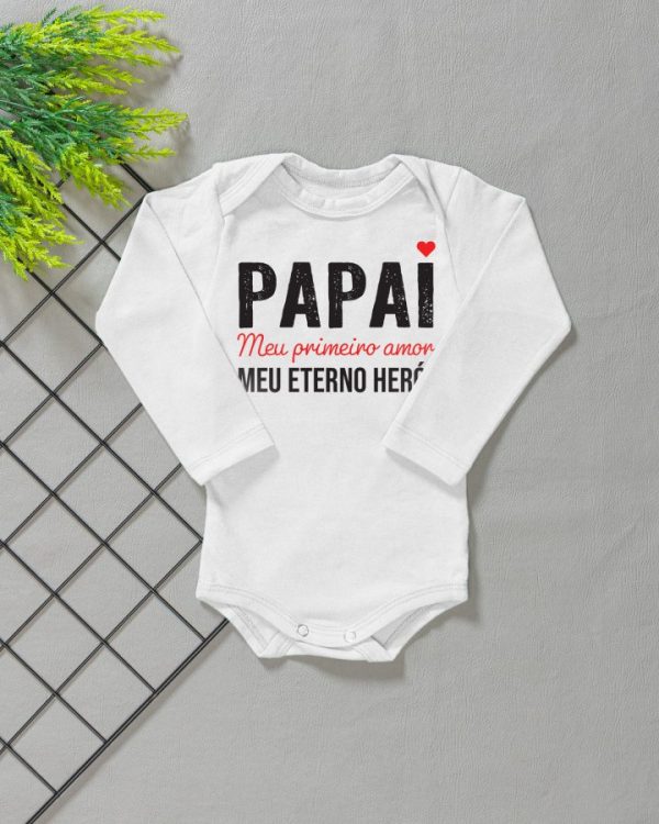 Body para Bebê Manga Longa Branco - Papai Meu 1° Amor
