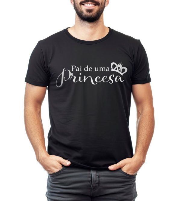 Camiseta Manga Curta Adulto Masculino Preto Pai de uma Princesa