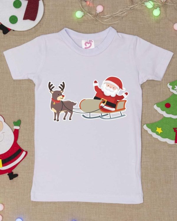 Camiseta Curta Infantil Tradicional Natal Trenó